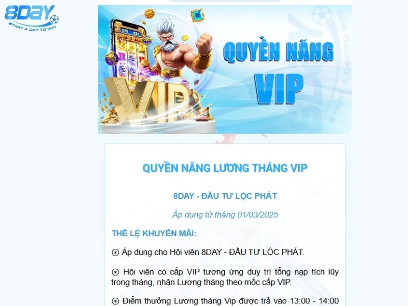 Điều kiện nhận khuyến mãi đặc quyền lương tháng VIP