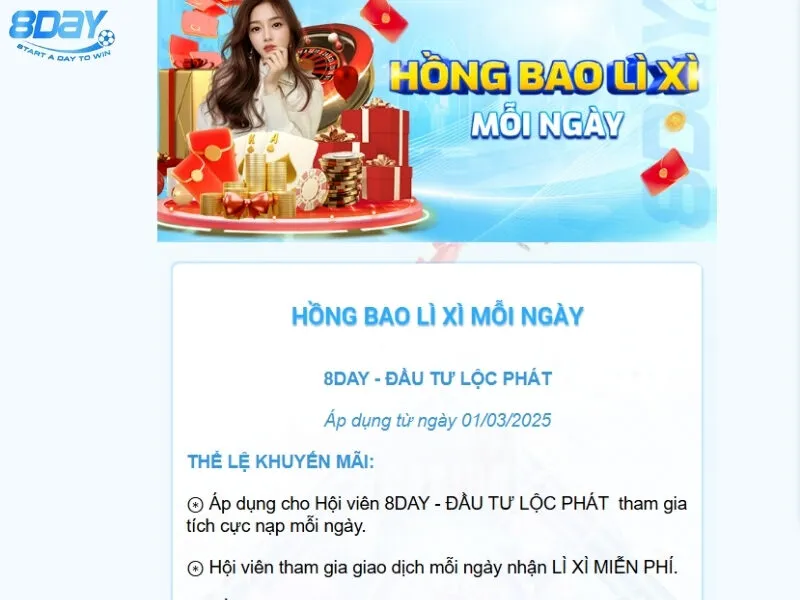 Khuyến mãi Lì xì phát mỗi ngày mang lại cơ hội trúng thưởng lớn