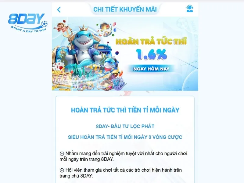 Ưu đãi hoàn trả tiền tỷ mỗi ngày khi chơi